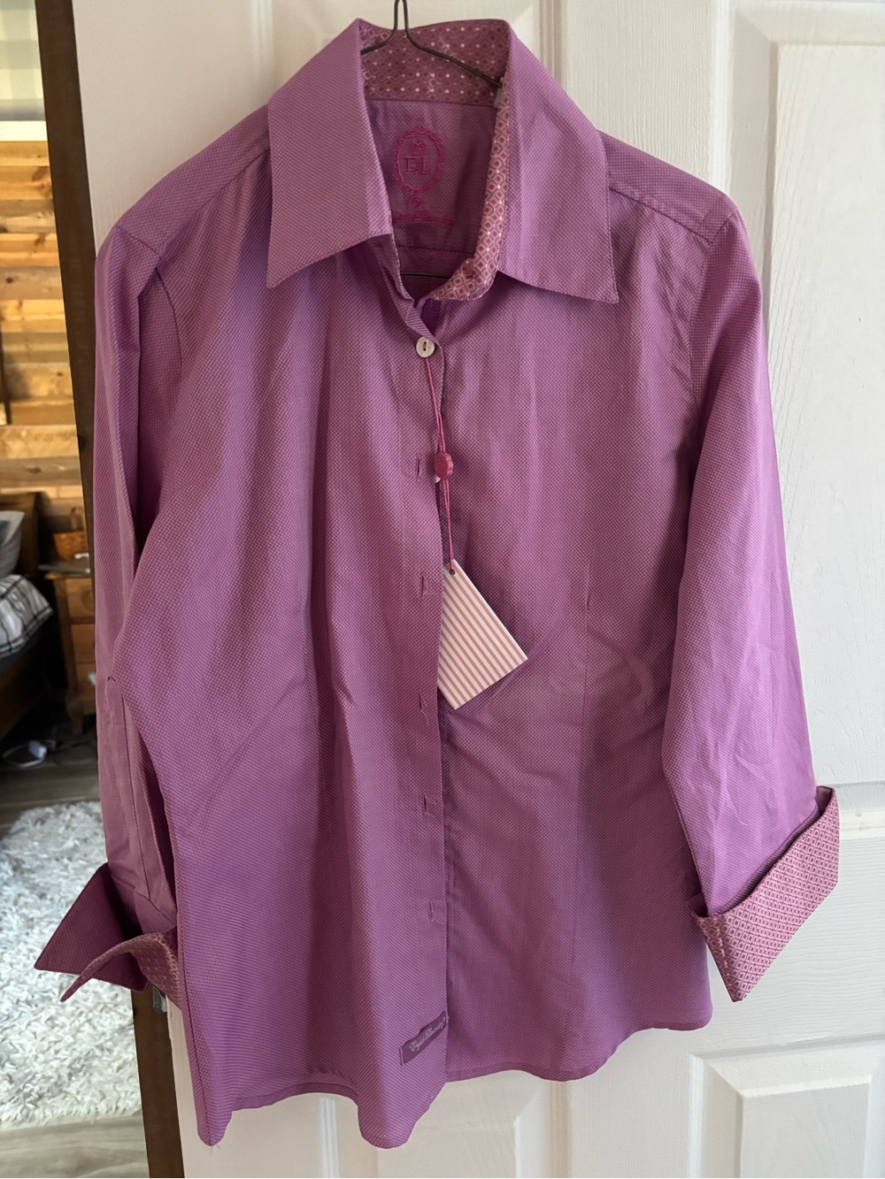 English Laundry Lavender Purple Dress Shirt with Contrast Trim on cuffs.